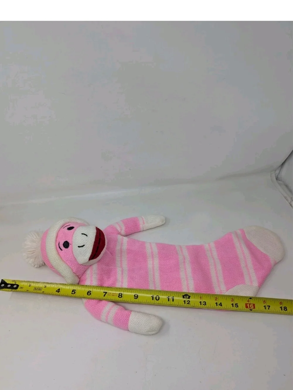 Soft Pink Striped Sock Monkey Hand Puppet - Kids Toy